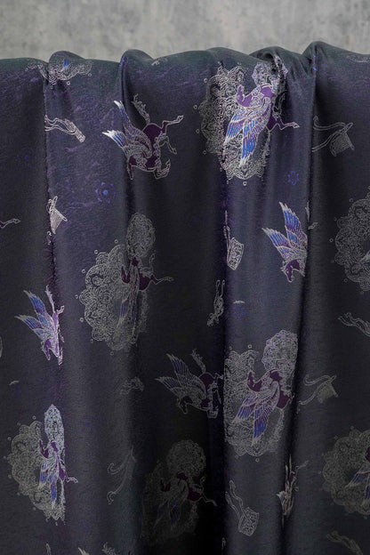 Dark Purple Winged Horse Song Brocade Fabric, Yarn-Dyed Jacquard Textile for Qipao, Hanfu, Dresses, Jackets, Bags and Sewing, 59"Wide