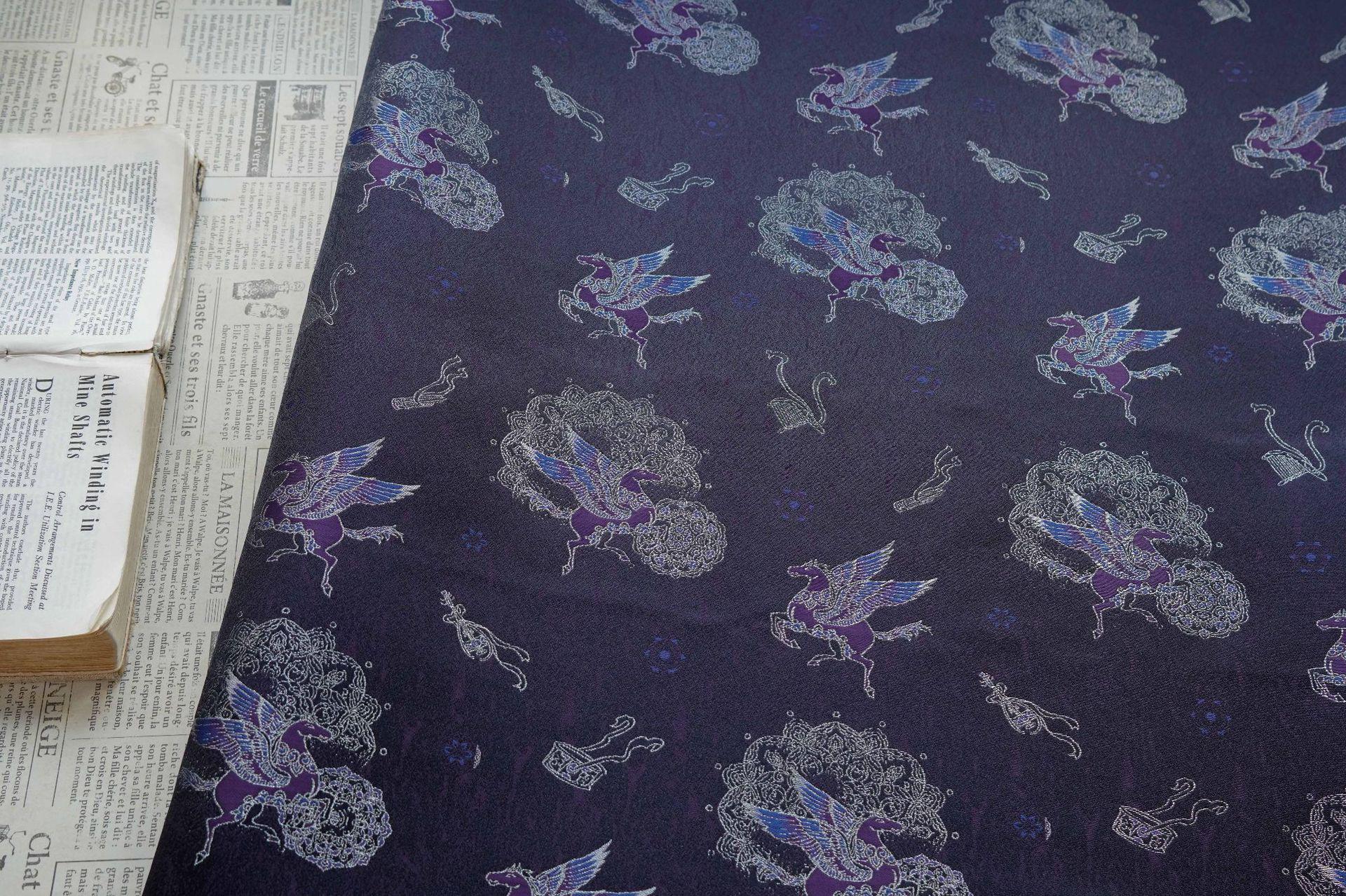 Dark Purple Winged Horse Song Brocade Fabric, Yarn-Dyed Jacquard Textile for Qipao, Hanfu, Dresses, Jackets, Bags and Sewing, 59"Wide