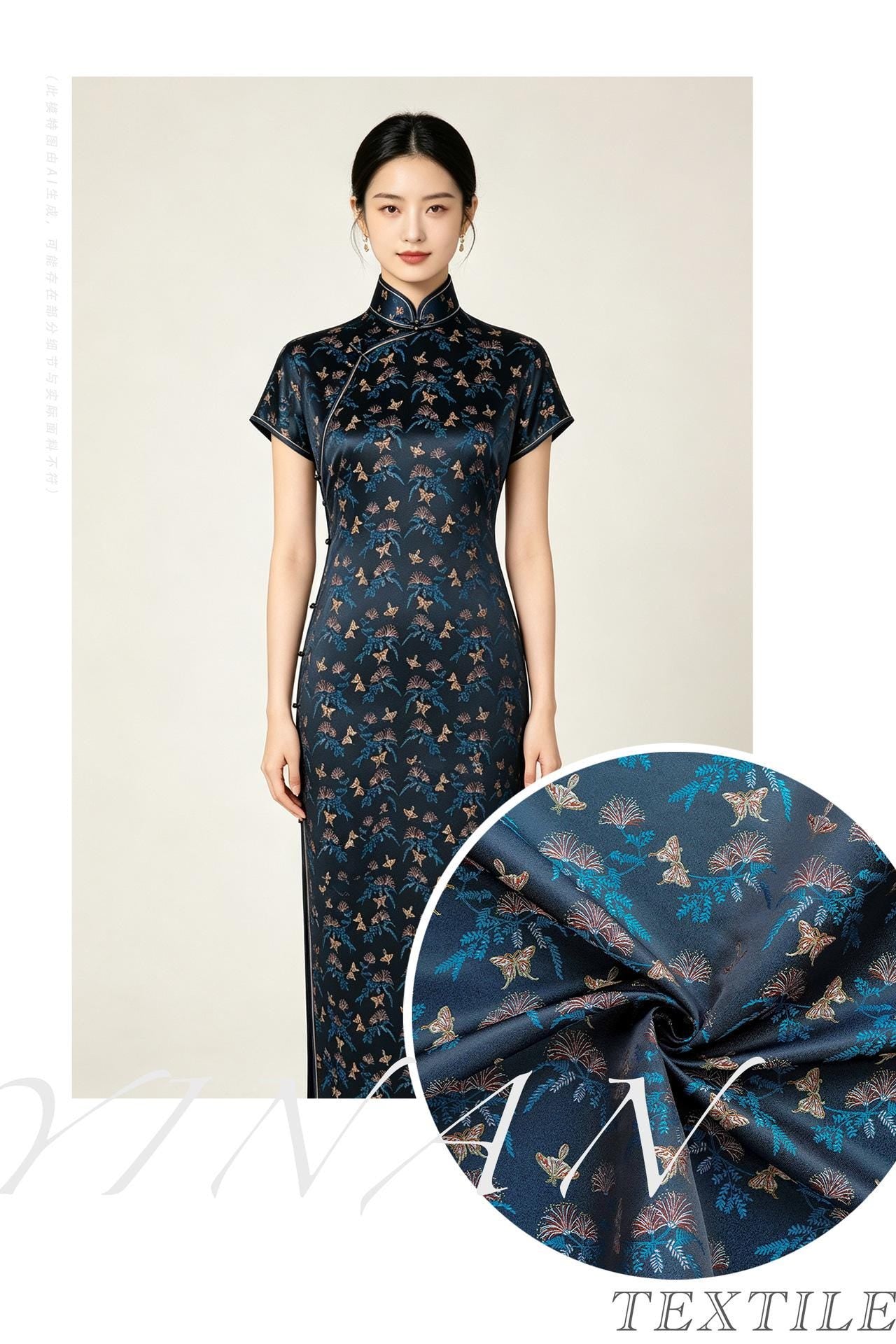 Reversible Butterfly Floral Song Brocade Fabric, Yarn-Dyed Jacquard Textile for Qipao, Hanfu, Dresses, Bags and Sewing, 59"Wide