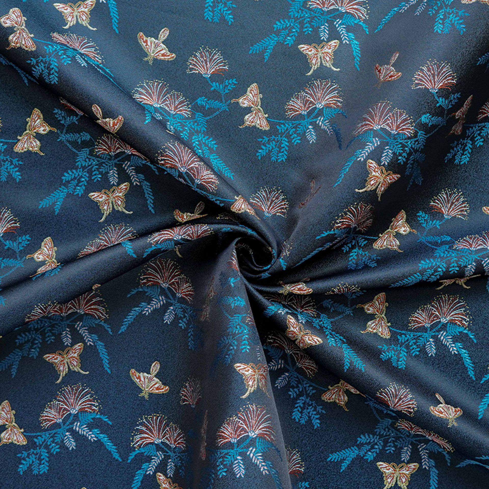 Reversible Butterfly Floral Song Brocade Fabric, Yarn-Dyed Jacquard Textile for Qipao, Hanfu, Dresses, Bags and Sewing, 59"Wide