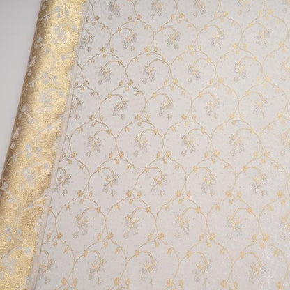 Lily of the Valley Vine Brocade Jacquard Fabric, Gold Metallic Floral Woven Textile for Bags, Pouches, Journals, Tea Mats and Sewing, 59"W