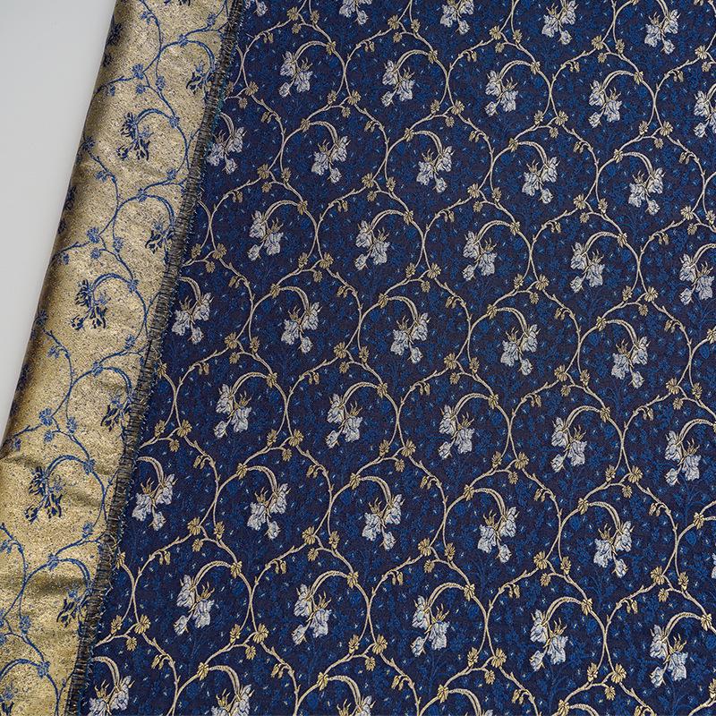 Lily of the Valley Vine Brocade Jacquard Fabric, Gold Metallic Floral Woven Textile for Bags, Pouches, Journals, Tea Mats and Sewing, 59"W