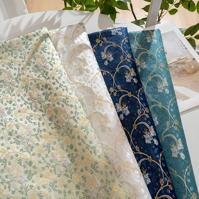 Lily of the Valley Vine Brocade Jacquard Fabric, Gold Metallic Floral Woven Textile for Bags, Pouches, Journals, Tea Mats and Sewing, 59"W