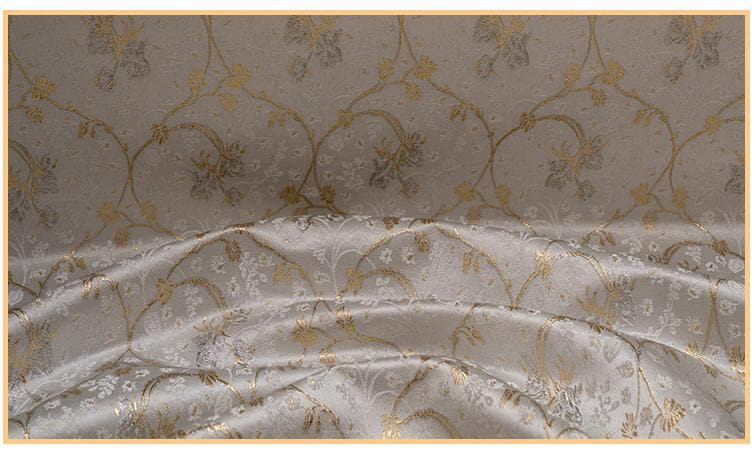 Lily of the Valley Vine Brocade Jacquard Fabric, Gold Metallic Floral Woven Textile for Bags, Pouches, Journals, Tea Mats and Sewing, 59"W