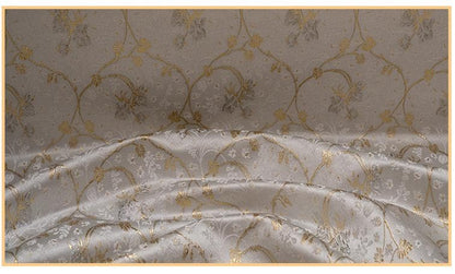 Lily of the Valley Vine Brocade Jacquard Fabric, Gold Metallic Floral Woven Textile for Bags, Pouches, Journals, Tea Mats and Sewing, 59"W