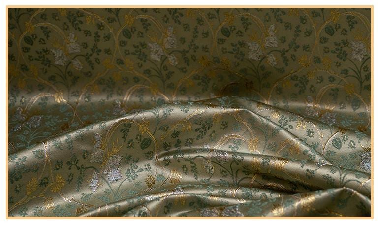 Lily of the Valley Vine Brocade Jacquard Fabric, Gold Metallic Floral Woven Textile for Bags, Pouches, Journals, Tea Mats and Sewing, 59"W