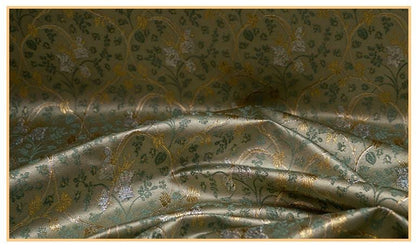 Lily of the Valley Vine Brocade Jacquard Fabric, Gold Metallic Floral Woven Textile for Bags, Pouches, Journals, Tea Mats and Sewing, 59"W