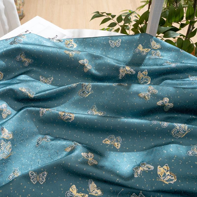 Butterfly Brocade Jacquard Fabric, Gold Metallic Woven Textile, 4 Colors for Kidswear, Bags, Pouches, Crafts and Sewing, 59"W