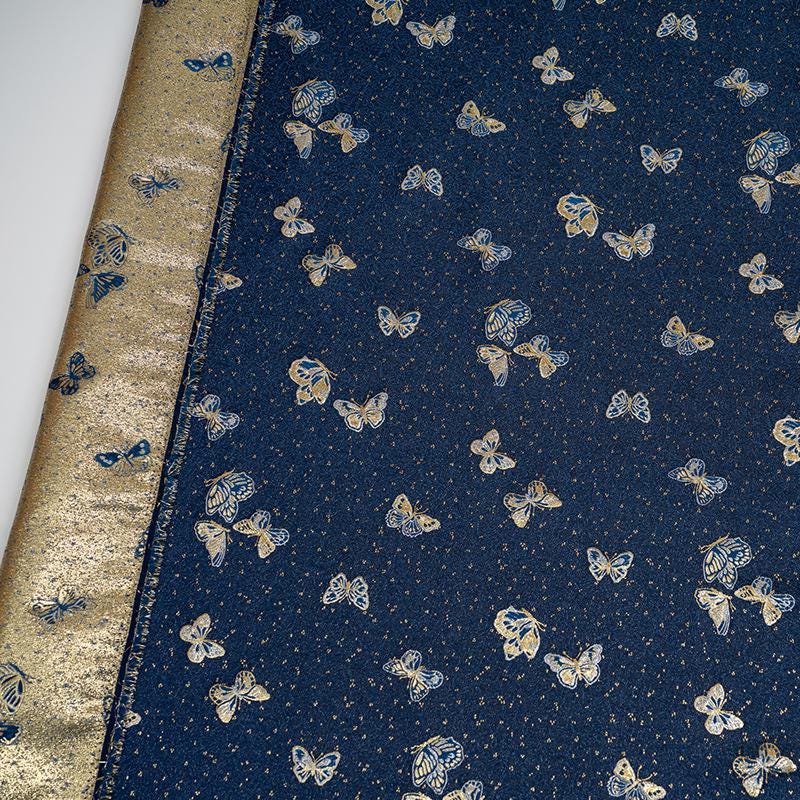 Butterfly Brocade Jacquard Fabric, Gold Metallic Woven Textile, 4 Colors for Kidswear, Bags, Pouches, Crafts and Sewing, 59"W