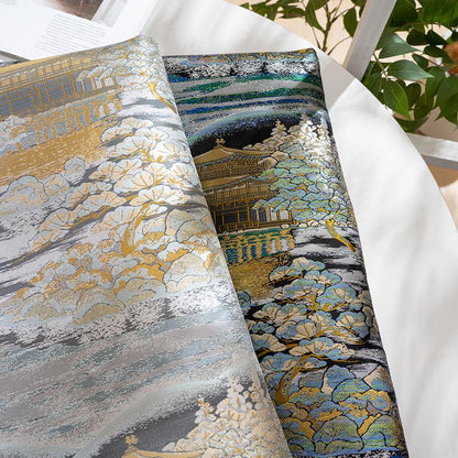Pavilion Landscape Brocade Jacquard Fabric, 3D Scenic Woven Textile, 2 Colors for Qipao, Hanfu, Jackets, Bags and Sewing, 59"W