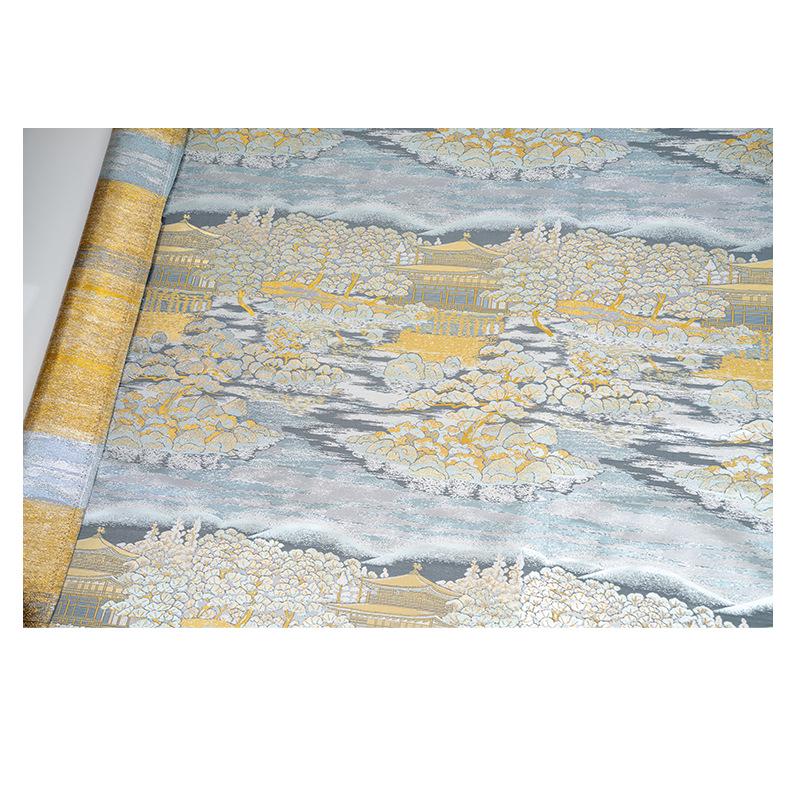 Pavilion Landscape Brocade Jacquard Fabric, 3D Scenic Woven Textile, 2 Colors for Qipao, Hanfu, Jackets, Bags and Sewing, 59"W