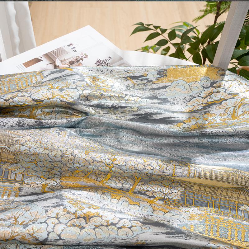 Pavilion Landscape Brocade Jacquard Fabric, 3D Scenic Woven Textile, 2 Colors for Qipao, Hanfu, Jackets, Bags and Sewing, 59"W