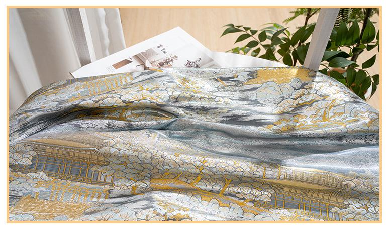 Pavilion Landscape Brocade Jacquard Fabric, 3D Scenic Woven Textile, 2 Colors for Qipao, Hanfu, Jackets, Bags and Sewing, 59"W