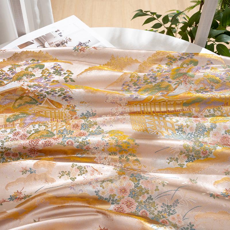 Garden Floral Landscape Brocade Jacquard Fabric, 3D Woven Textile for Kimono, Qipao, Hanfu, Jackets, Bags and Sewing, 59"W