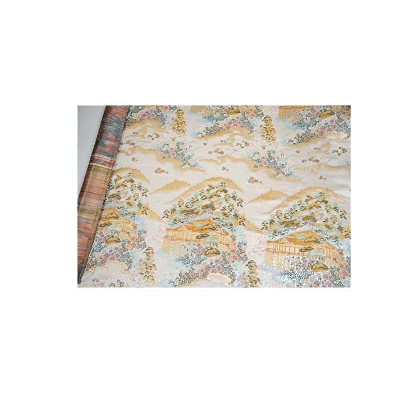 Garden Floral Landscape Brocade Jacquard Fabric, 3D Woven Textile for Kimono, Qipao, Hanfu, Jackets, Bags and Sewing, 59"W