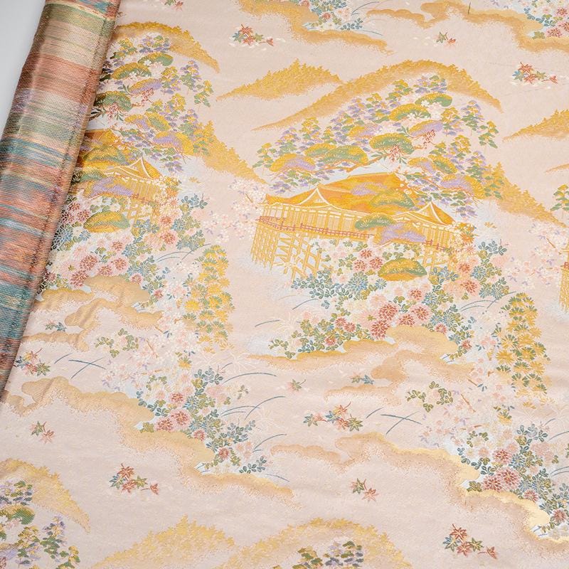 Garden Floral Landscape Brocade Jacquard Fabric, 3D Woven Textile for Kimono, Qipao, Hanfu, Jackets, Bags and Sewing, 59"W