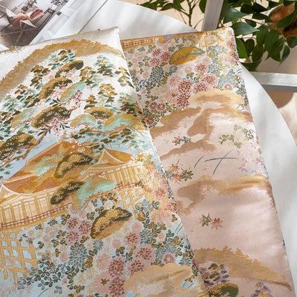 Garden Floral Landscape Brocade Jacquard Fabric, 3D Woven Textile for Kimono, Qipao, Hanfu, Jackets, Bags and Sewing, 59"W