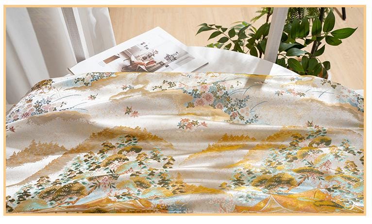 Garden Floral Landscape Brocade Jacquard Fabric, 3D Woven Textile for Kimono, Qipao, Hanfu, Jackets, Bags and Sewing, 59"W