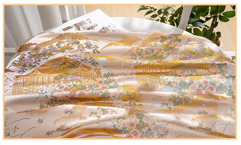 Garden Floral Landscape Brocade Jacquard Fabric, 3D Woven Textile for Kimono, Qipao, Hanfu, Jackets, Bags and Sewing, 59"W