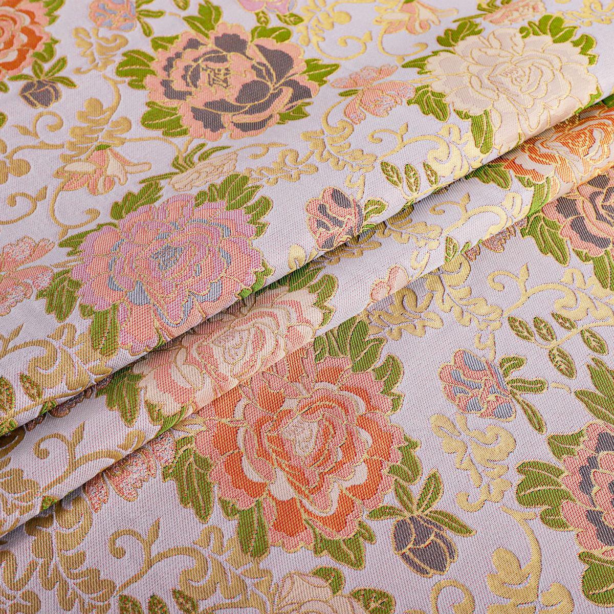 Peony Brocade Jacquard Fabric, Gold Thread Floral Woven Textile for Table Runners, Tea Mats, Bags, Decor and Sewing, 57"