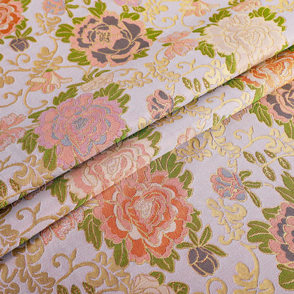 Peony Brocade Jacquard Fabric, Gold Thread Floral Woven Textile for Table Runners, Tea Mats, Bags, Decor and Sewing, 57"