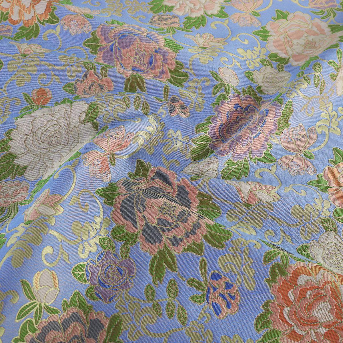Peony Brocade Jacquard Fabric, Gold Thread Floral Woven Textile for Table Runners, Tea Mats, Bags, Decor and Sewing, 57"