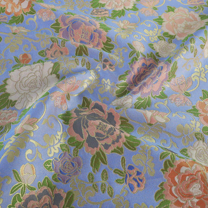Peony Brocade Jacquard Fabric, Gold Thread Floral Woven Textile for Table Runners, Tea Mats, Bags, Decor and Sewing, 57"