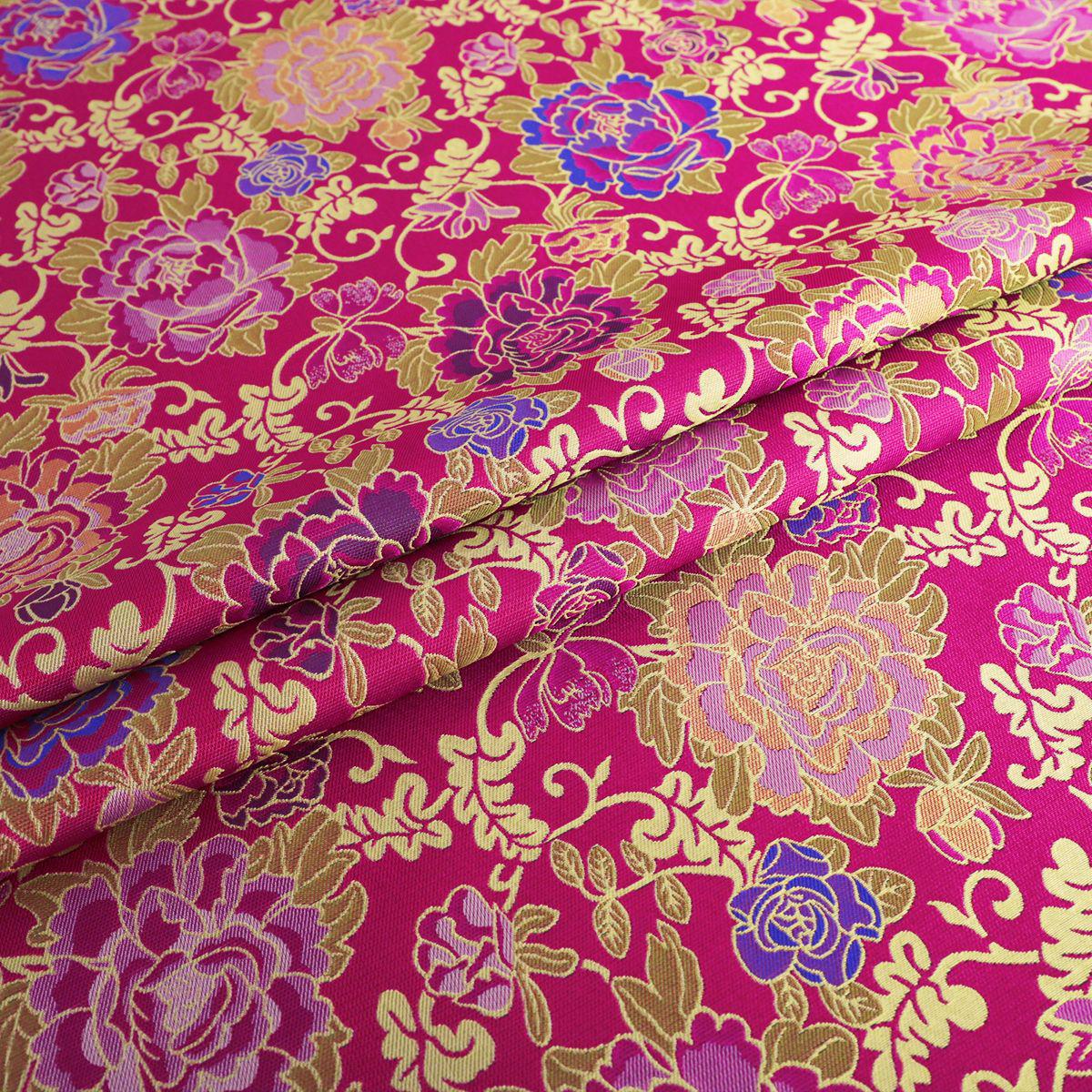 Peony Brocade Jacquard Fabric, Gold Thread Floral Woven Textile for Table Runners, Tea Mats, Bags, Decor and Sewing, 57"
