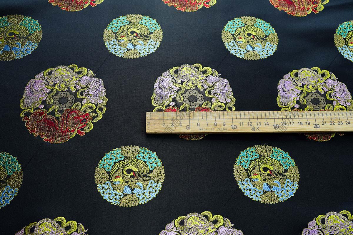 Black Multicolor Animal Medallion Brocade Jacquard Fabric, Ornamental Woven Textile for Qipao, Jackets, Bags, Decor and Sewing, 59"