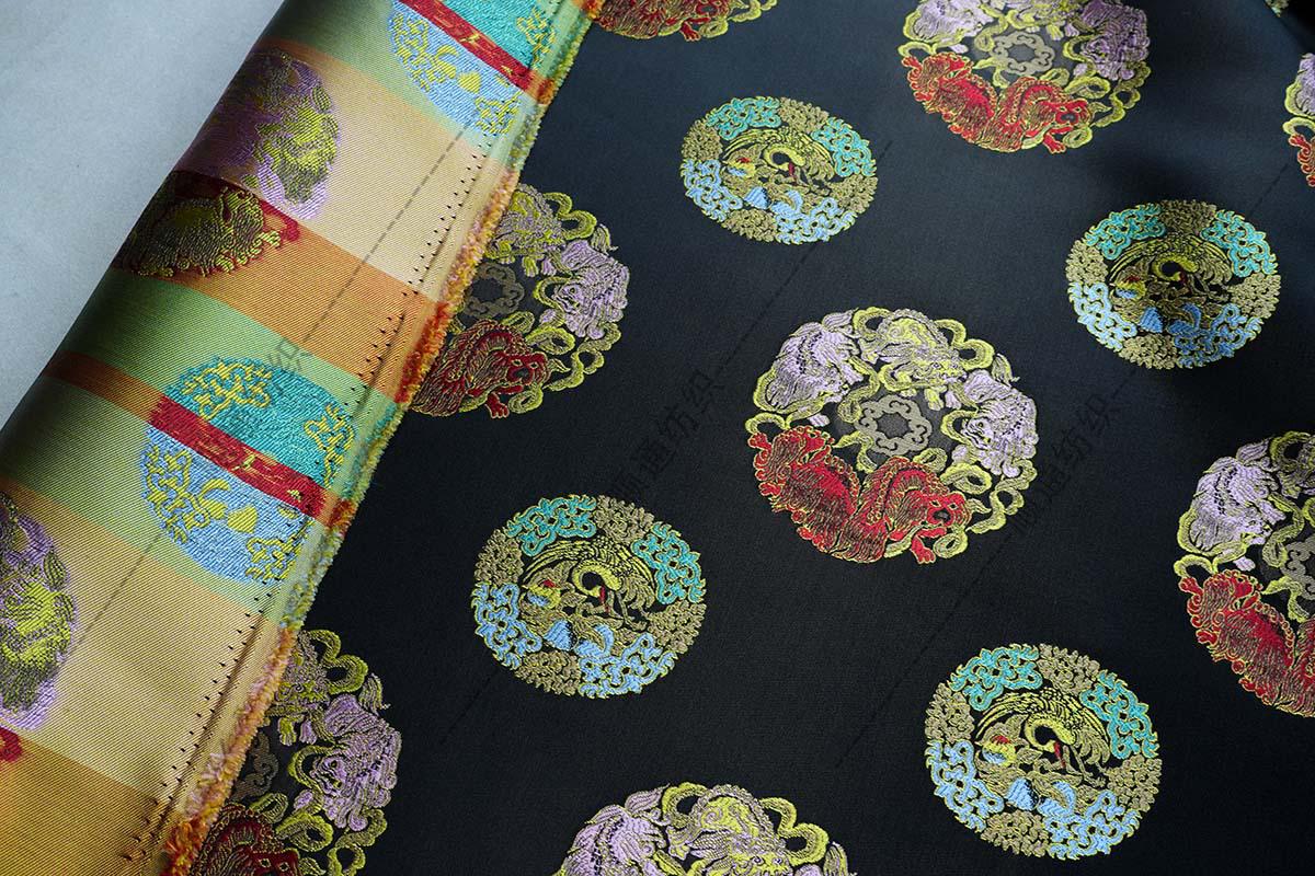 Black Multicolor Animal Medallion Brocade Jacquard Fabric, Ornamental Woven Textile for Qipao, Jackets, Bags, Decor and Sewing, 59"