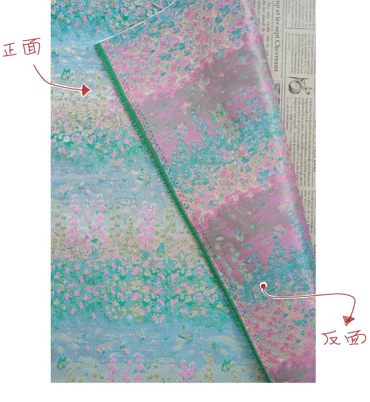 Pastel Blue Pink Floral Gold Thread Jacquard Fabric, Painterly Botanical Woven Textile for Dresses, Bags, Decor and Sewing - 59"W
