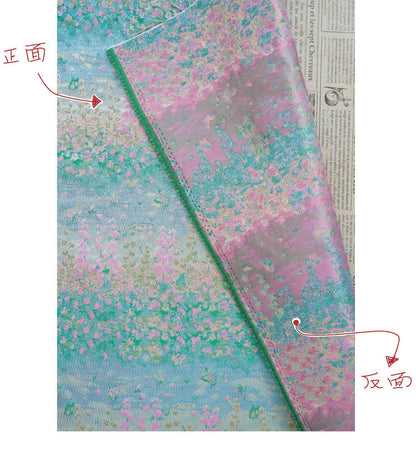 Pastel Blue Pink Floral Gold Thread Jacquard Fabric, Painterly Botanical Woven Textile for Dresses, Bags, Decor and Sewing - 59"W