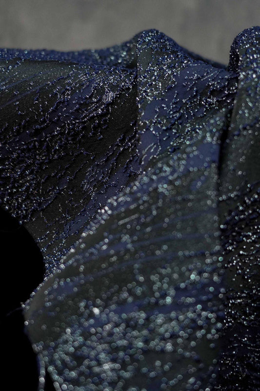 Midnight Blue Textured Jacquard Fabric, Irregular 3D Granular Shimmer Woven Textile for Dresses, Jackets, Skirts and Sewing, 57"Wide