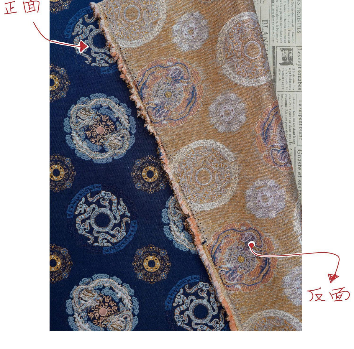 Navy Dragon Medallion Song Brocade Fabric, Yarn-Dyed Jacquard Textile for Qipao, Jackets, Bags, Home Decor and Sewing, 59"Wide