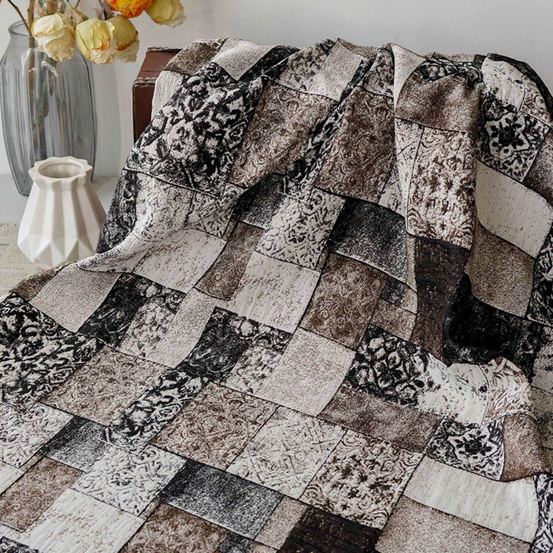 Vintage-Style Black Brown Geometric Jacquard Fabric, 3D Textured Block Pattern Yarn-Dyed Textile for Jackets, Dresses, Bags and Sewing, 53“W