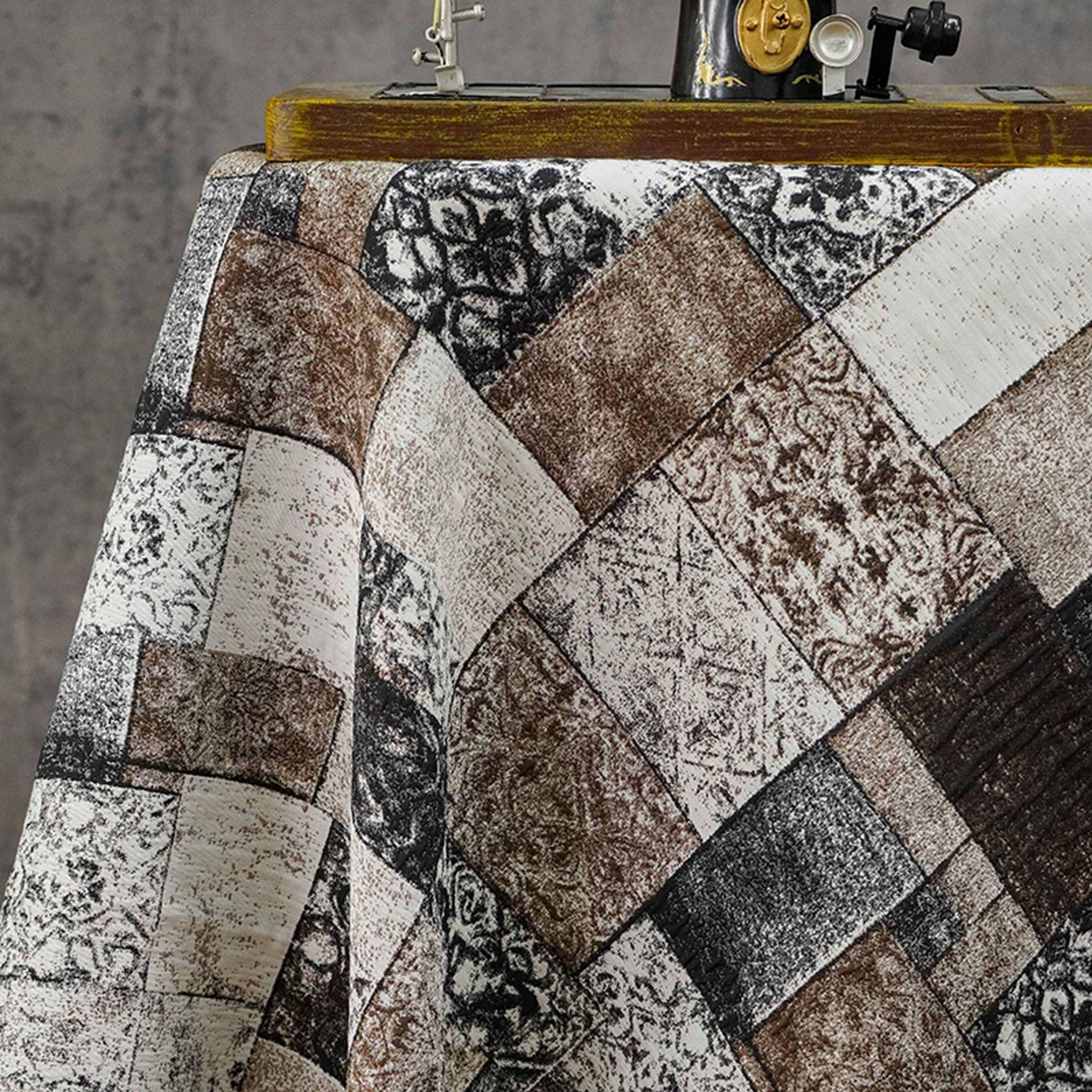 Vintage-Style Black Brown Geometric Jacquard Fabric, 3D Textured Block Pattern Yarn-Dyed Textile for Jackets, Dresses, Bags and Sewing, 53“W