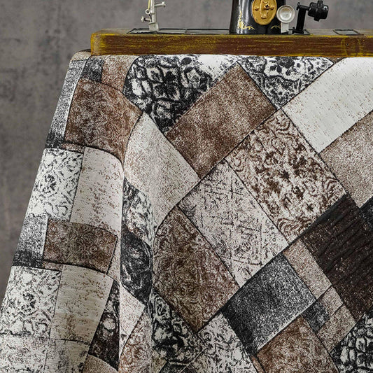 Vintage-Style Black Brown Geometric Jacquard Fabric, 3D Textured Block Pattern Yarn-Dyed Textile for Jackets, Dresses, Bags and Sewing, 53“W