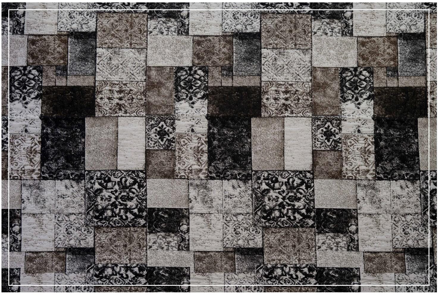 Vintage-Style Black Brown Geometric Jacquard Fabric, 3D Textured Block Pattern Yarn-Dyed Textile for Jackets, Dresses, Bags and Sewing, 53“W