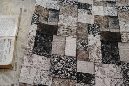 Vintage-Style Black Brown Geometric Jacquard Fabric, 3D Textured Block Pattern Yarn-Dyed Textile for Jackets, Dresses, Bags and Sewing, 53“W