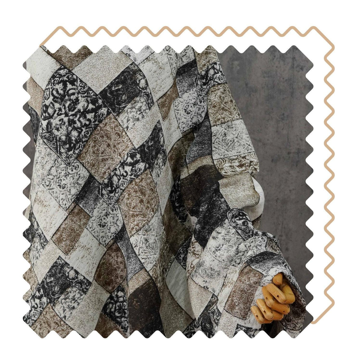 Vintage-Style Black Brown Geometric Jacquard Fabric, 3D Textured Block Pattern Yarn-Dyed Textile for Jackets, Dresses, Bags and Sewing, 53“W