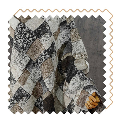 Vintage-Style Black Brown Geometric Jacquard Fabric, 3D Textured Block Pattern Yarn-Dyed Textile for Jackets, Dresses, Bags and Sewing, 53“W