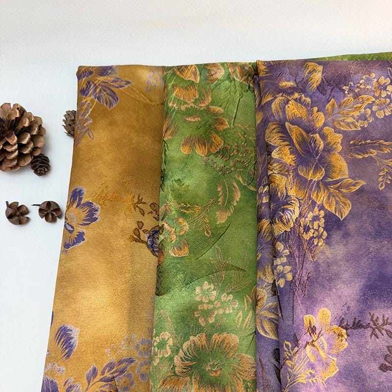 Olive Green Painterly Floral Print Fabric, Large Botanical Flower Textile for Dresses, Skirts, Jackets, Bags, Decor and Sewing