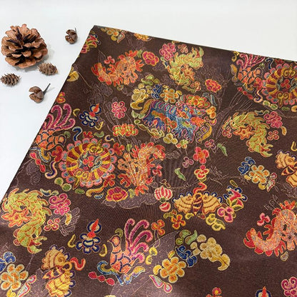 Dusty Rose Floral Tea Satin Jacquard Fabric, Multicolor Ornamental Woven Textile for Dresses, Qipao, Bags and Sewing