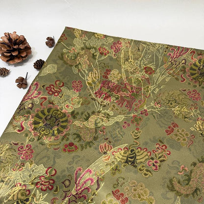 Dusty Rose Floral Tea Satin Jacquard Fabric, Multicolor Ornamental Woven Textile for Dresses, Qipao, Bags and Sewing