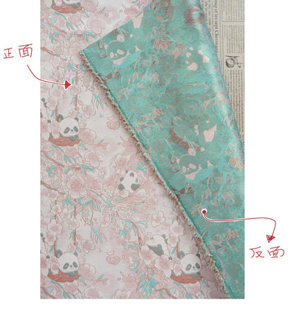 Panda & Cherry Blossom Song Brocade Fabric, Gold Thread Jacquard Textile, 2 Colors for Qipao, Hanfu, Bags and Sewing, 65" Wide