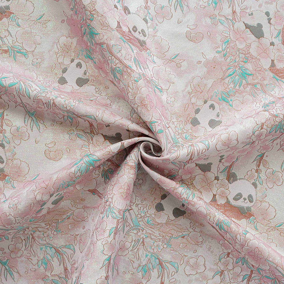 Panda & Cherry Blossom Song Brocade Fabric, Gold Thread Jacquard Textile, 2 Colors for Qipao, Hanfu, Bags and Sewing, 65" Wide