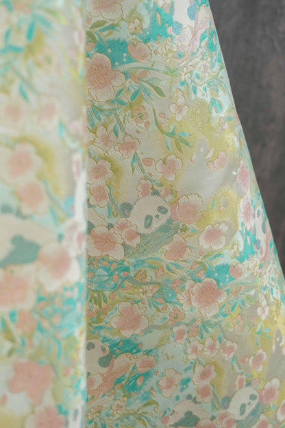 Panda & Cherry Blossom Song Brocade Fabric, Gold Thread Jacquard Textile, 2 Colors for Qipao, Hanfu, Bags and Sewing, 65" Wide