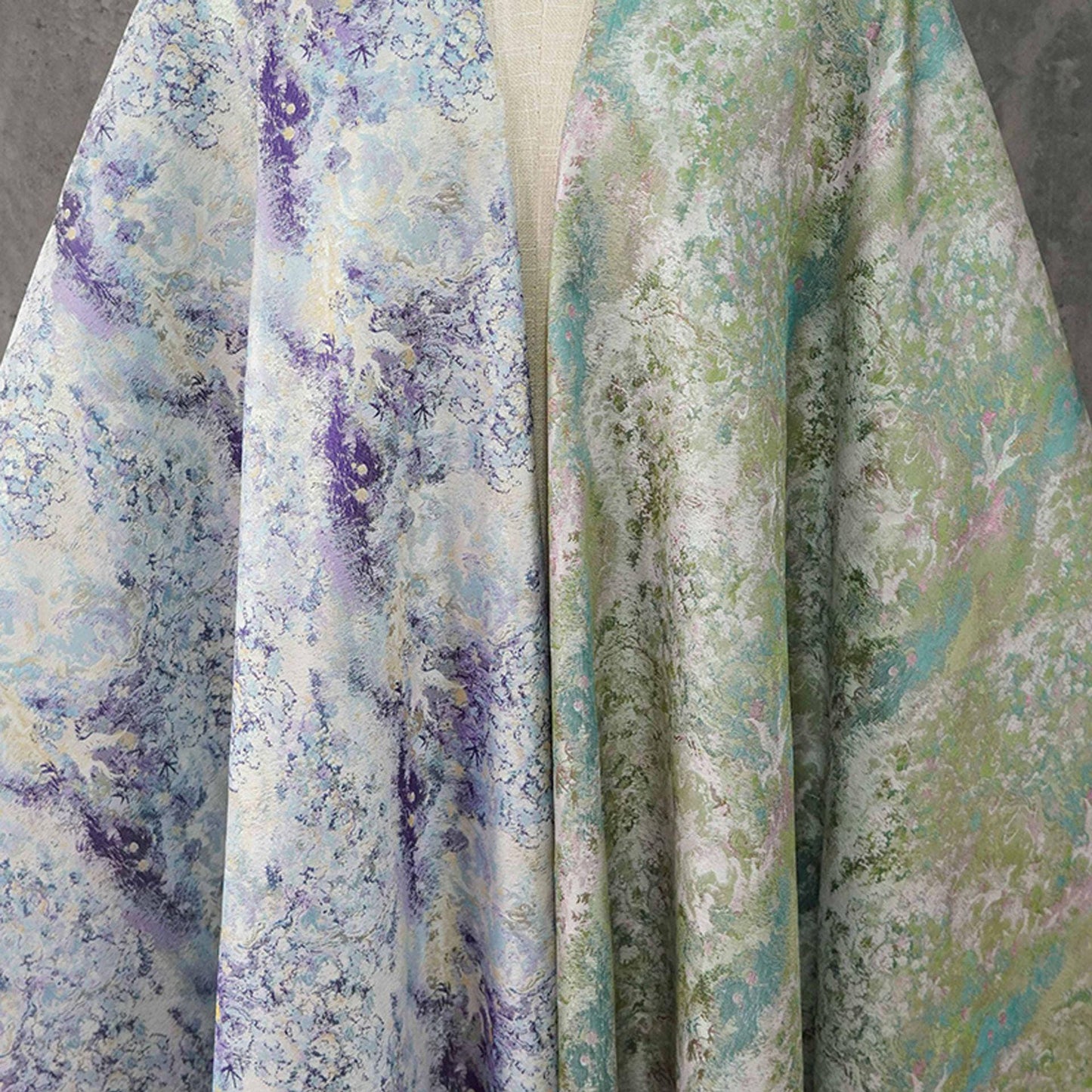 Lavender Blue Crane Landscape Jacquard Brocade Fabric, Gold Thread Scenic Woven Textile for Qipao, Dresses, Jackets, Bags and Sewing, 60"