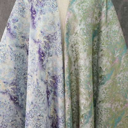 Lavender Blue Crane Landscape Jacquard Brocade Fabric, Gold Thread Scenic Woven Textile for Qipao, Dresses, Jackets, Bags and Sewing, 60"