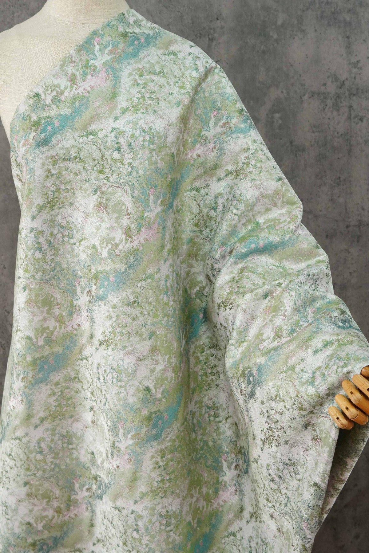 Lavender Blue Crane Landscape Jacquard Brocade Fabric, Gold Thread Scenic Woven Textile for Qipao, Dresses, Jackets, Bags and Sewing, 60"